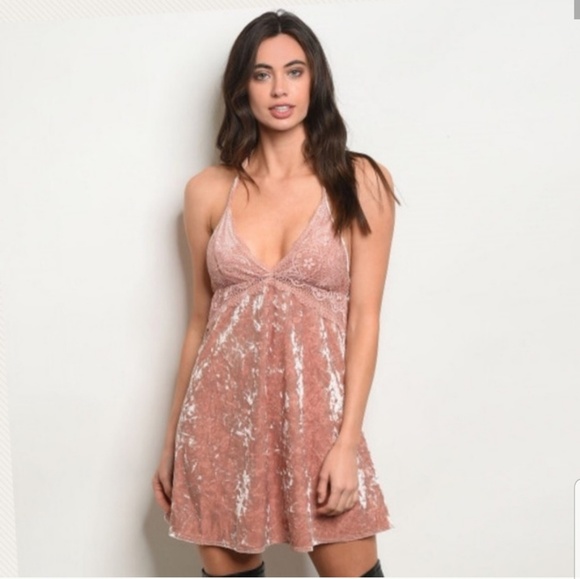 NWT Blush Pink Velvet & Lace Racerback Mini Dress - Picture 1 of 4